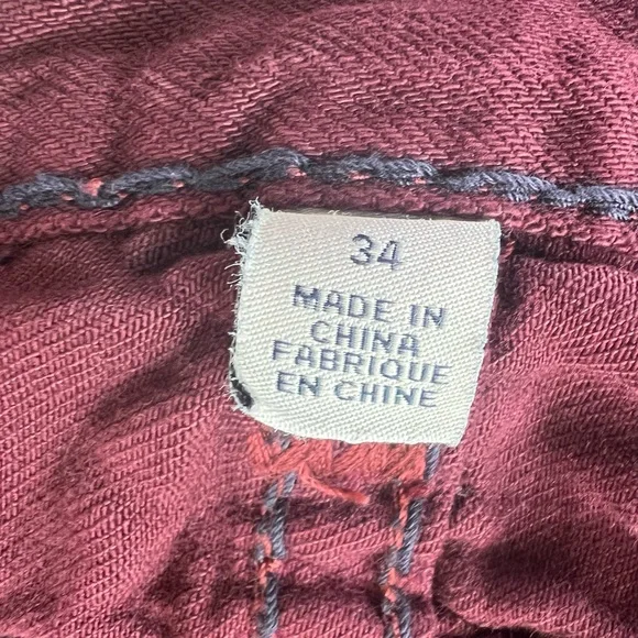 True Religion Ricky Straight Mens Jeans Burgundy Sz 34 Heavy 90s Skateboard